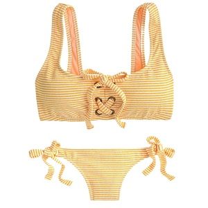 J. Crew Lace up Side tie Lowrider Bikini Faded Stripe Size XL NWT
